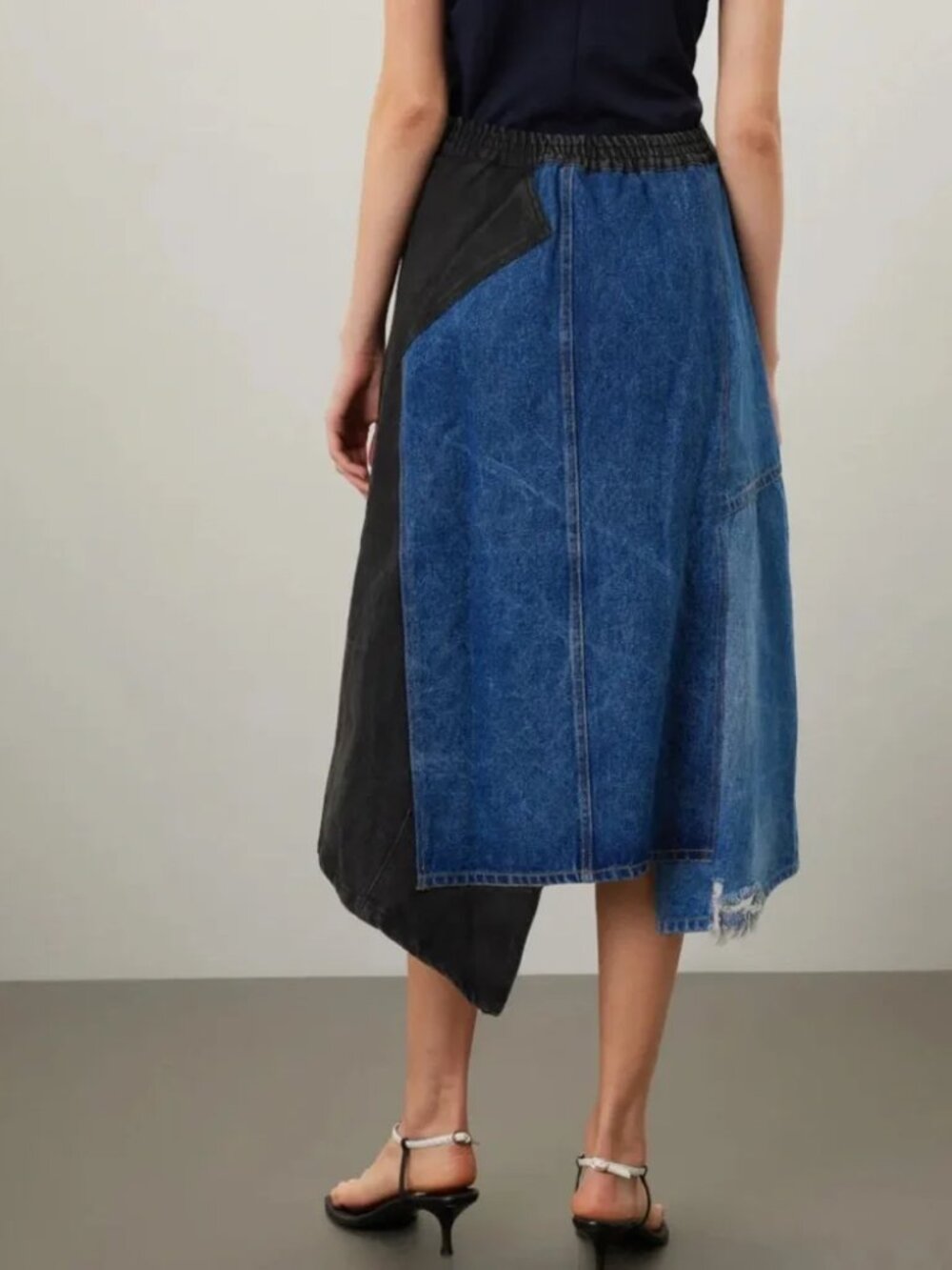 SEA New York Elena Skirt baggy pieced Denim Patchwork Midi Grunge asymmetric 6 - Picture 11 of 16